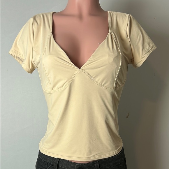 Qinsen Empire Vneck Crop Top Women’s Stretch Short Sleeve Nylon Size XL - Picture 4 of 9